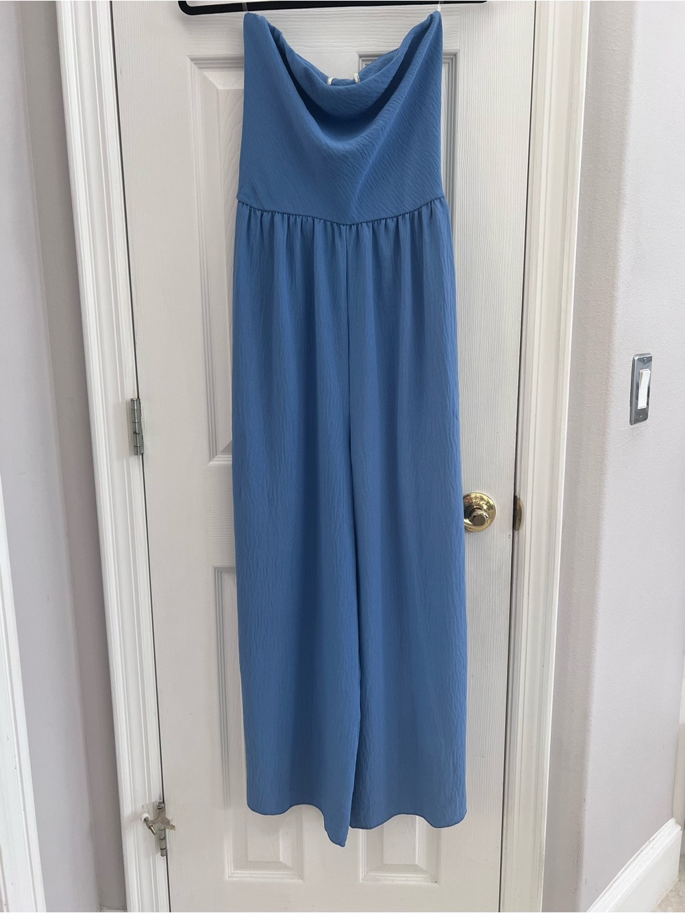 Strapless Blue Wide-Leg Jumpsuit